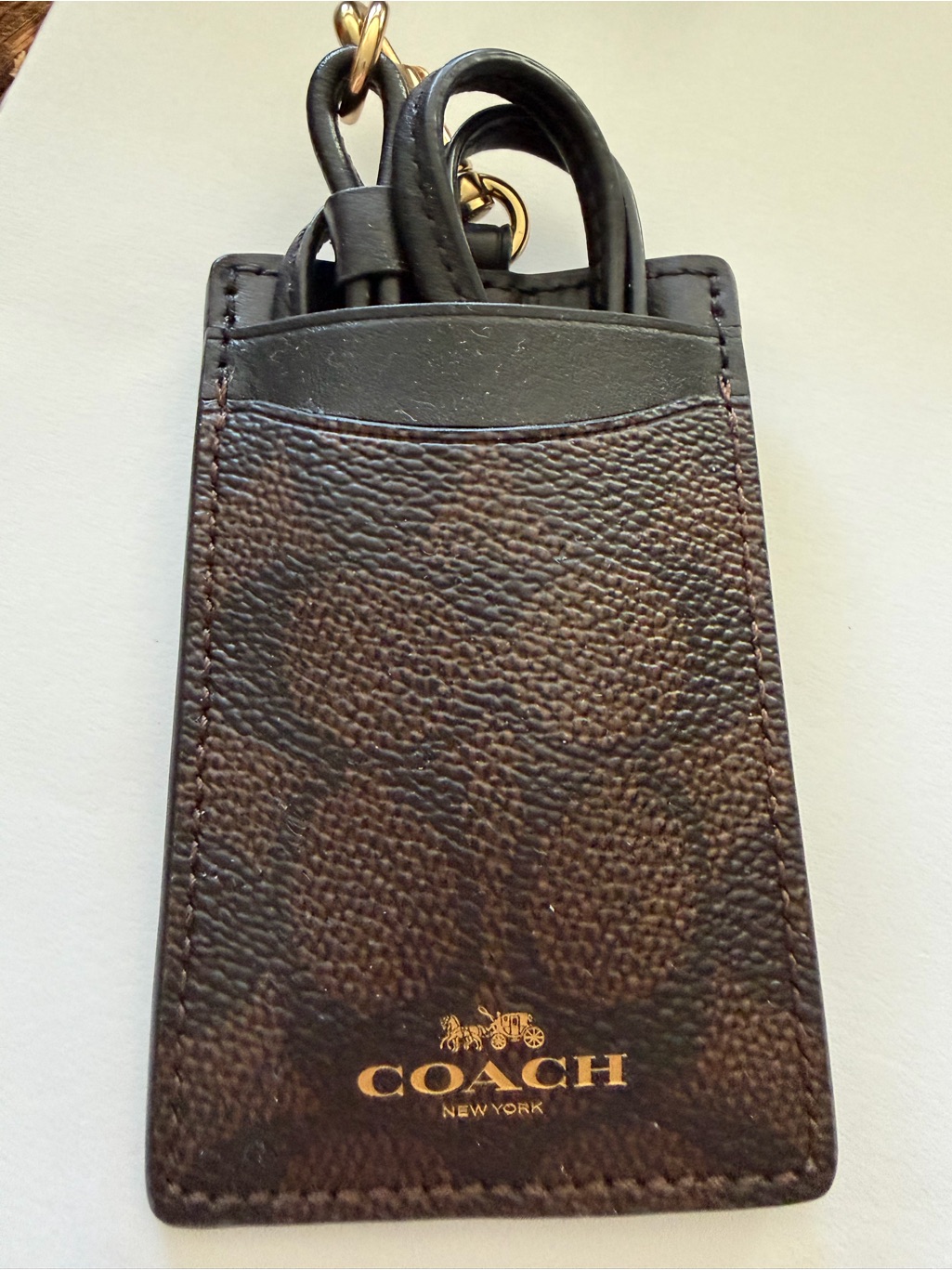 Coach Walnut/Black Leather Id Lanyard Window Holder